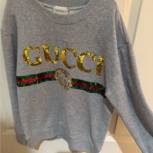 Gucci Gray Sweatshirt with Gold Sequin Logo